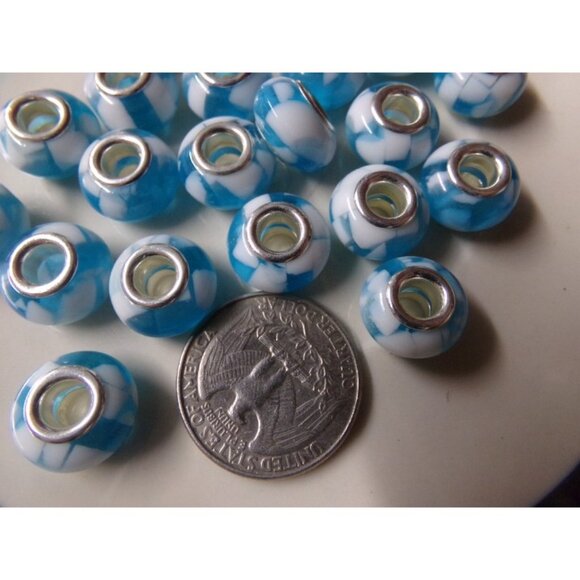Blue White Large Hole Beads - Picture 2 of 2